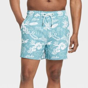Goodfellow & Co Teal Aloha Print Swim Trunks